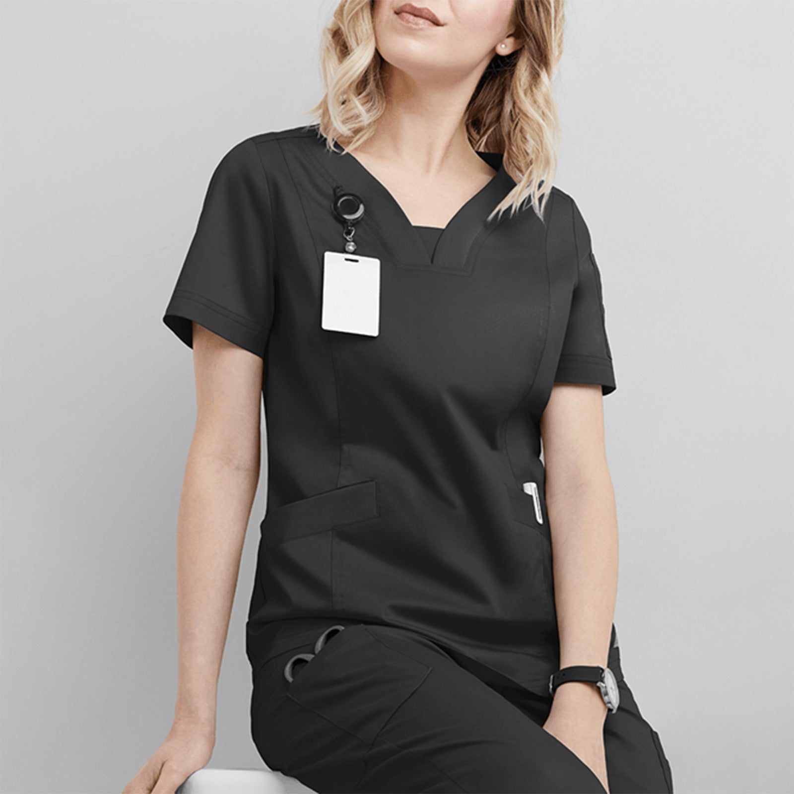 black short sleeve gown