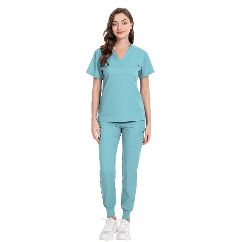 Women's Fashion Simple Nurses' Uniform Short Sleeve Pants Suit