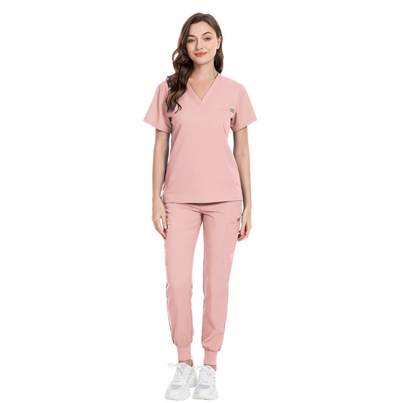 Women's Fashion Simple Nurses' Uniform Short Sleeve Pants Suit