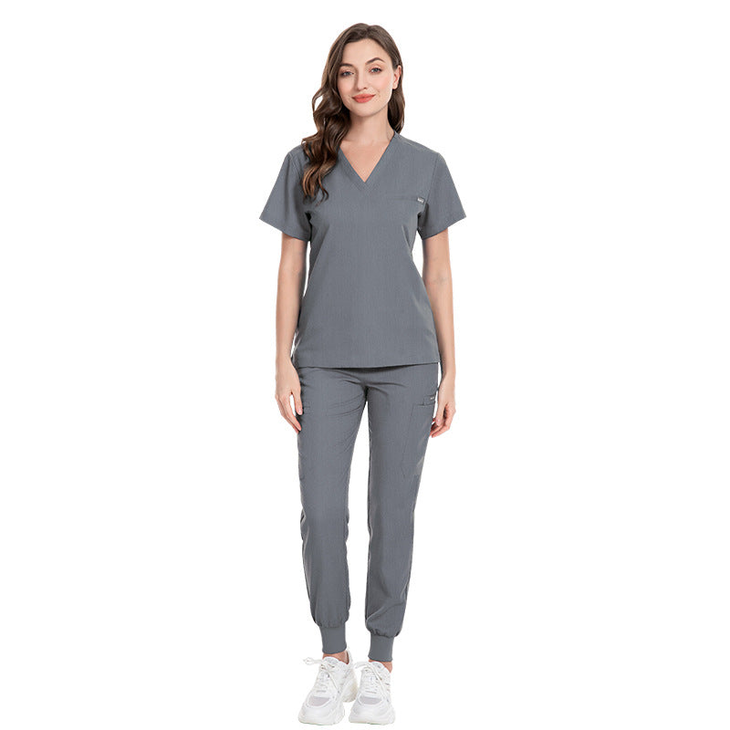 Women's Fashion Simple Nurses' Uniform Short Sleeve Pants Suit