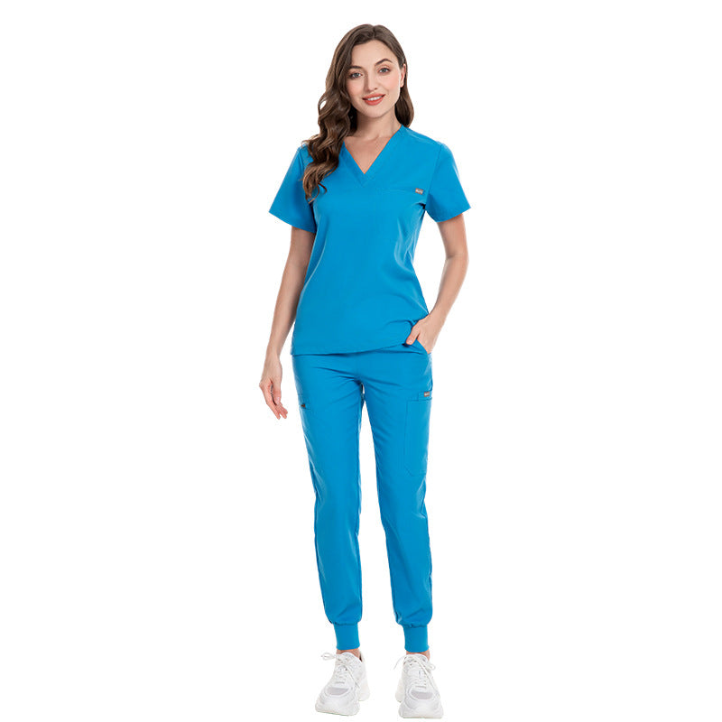 Women's Fashion Simple Nurses' Uniform Short Sleeve Pants Suit