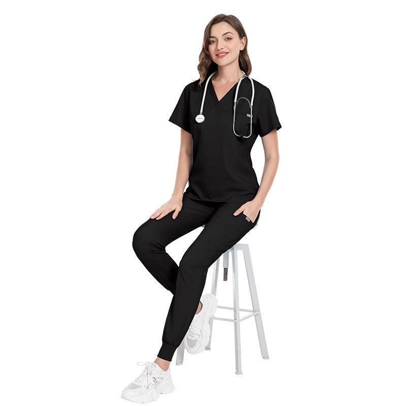 Women's Fashion Simple Nurses' Uniform Short Sleeve Pants Suit