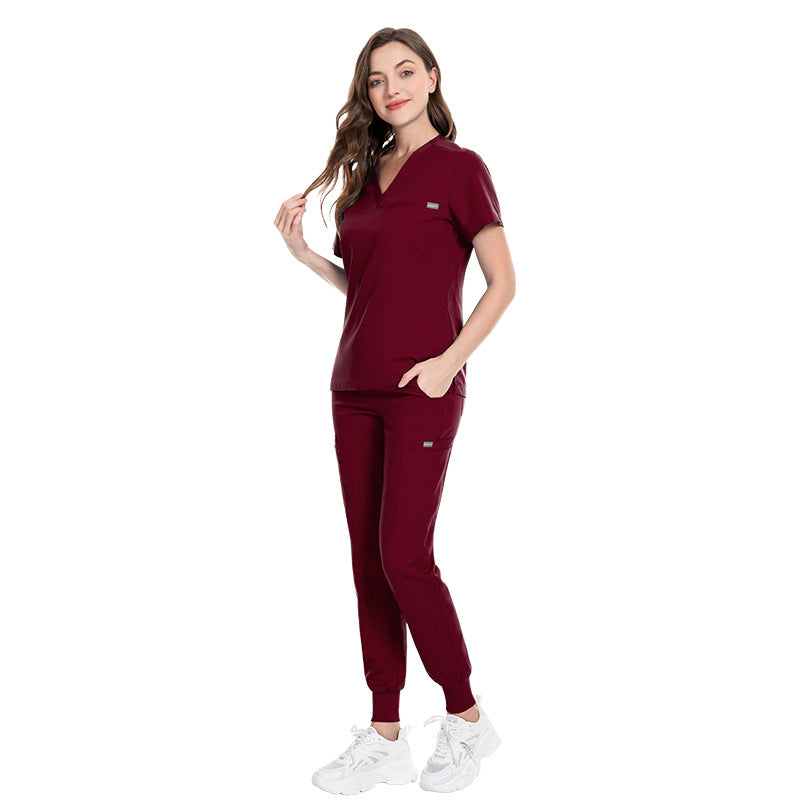 Women's Fashion Simple Nurses' Uniform Short Sleeve Pants Suit