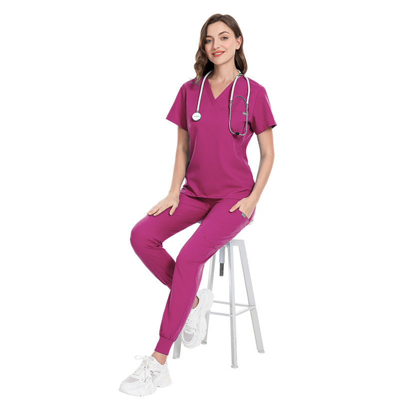 Women's Fashion Simple Nurses' Uniform Short Sleeve Pants Suit