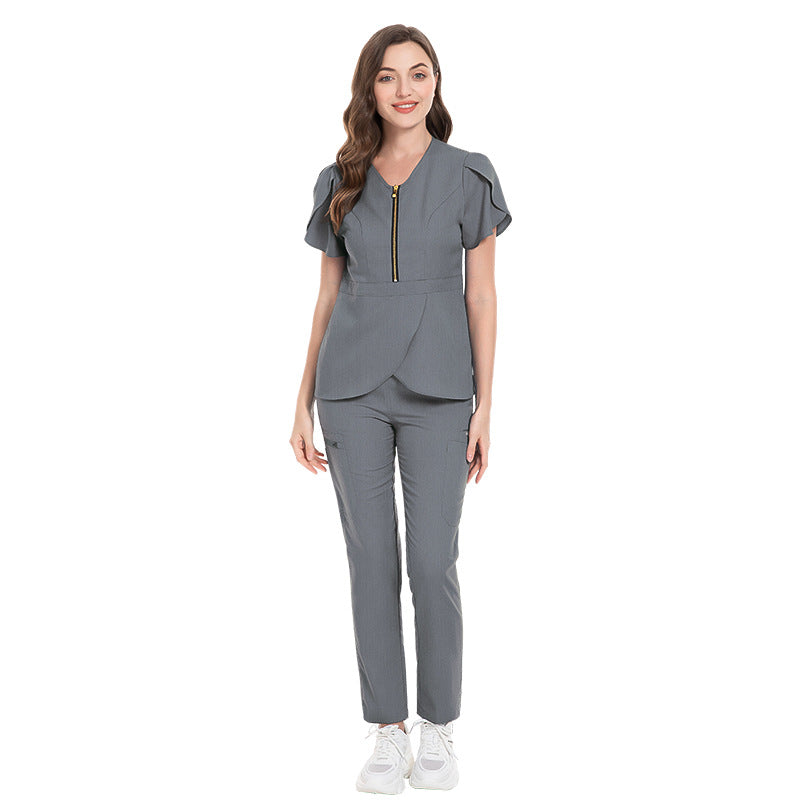 Women's Fashion Slim Fit Nurses' Uniform Short Sleeve Pants Suit